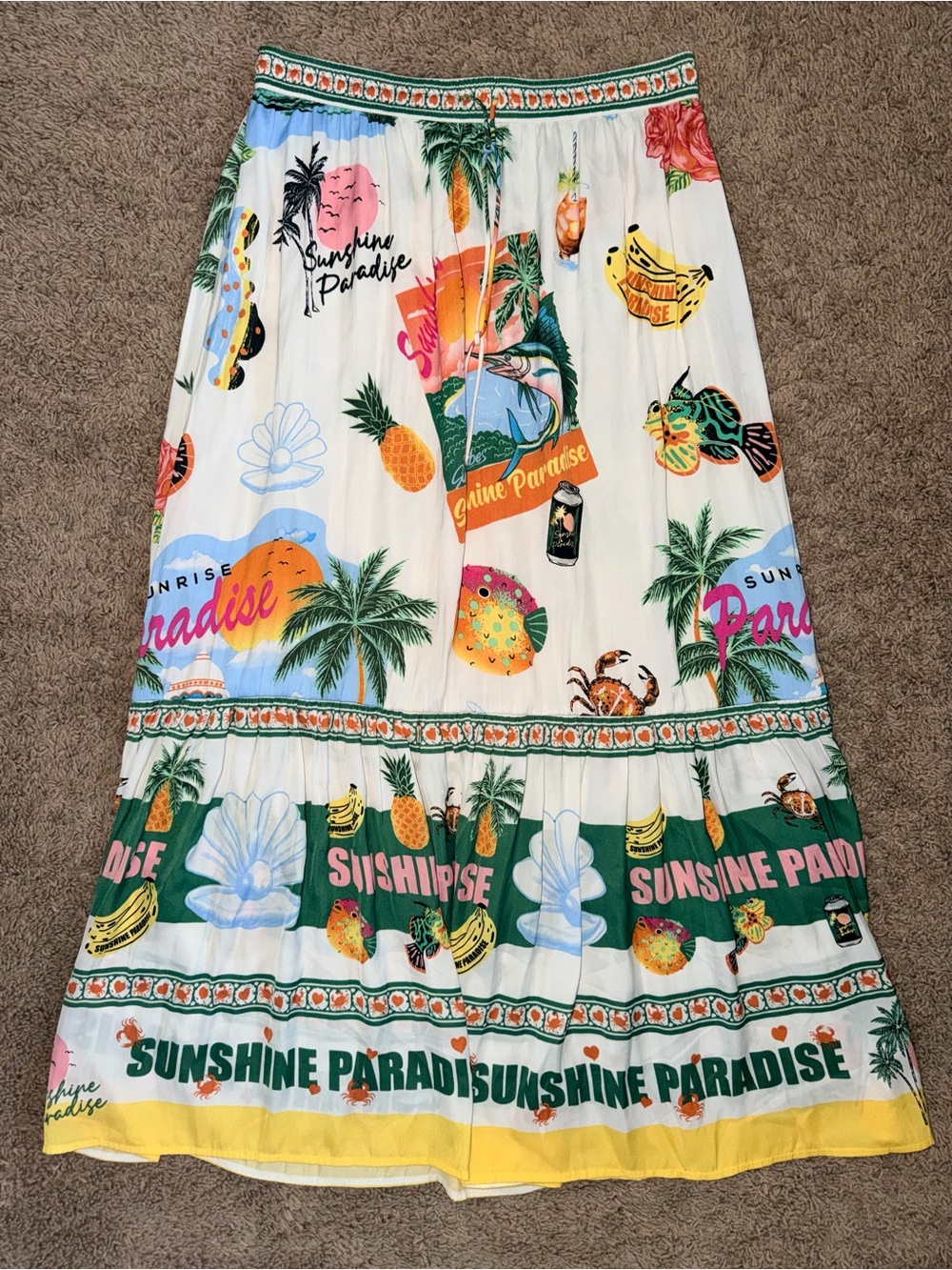 NEW! Rachel Zoe Sunshine Paradise Printed Midi Skirt - White Multi
